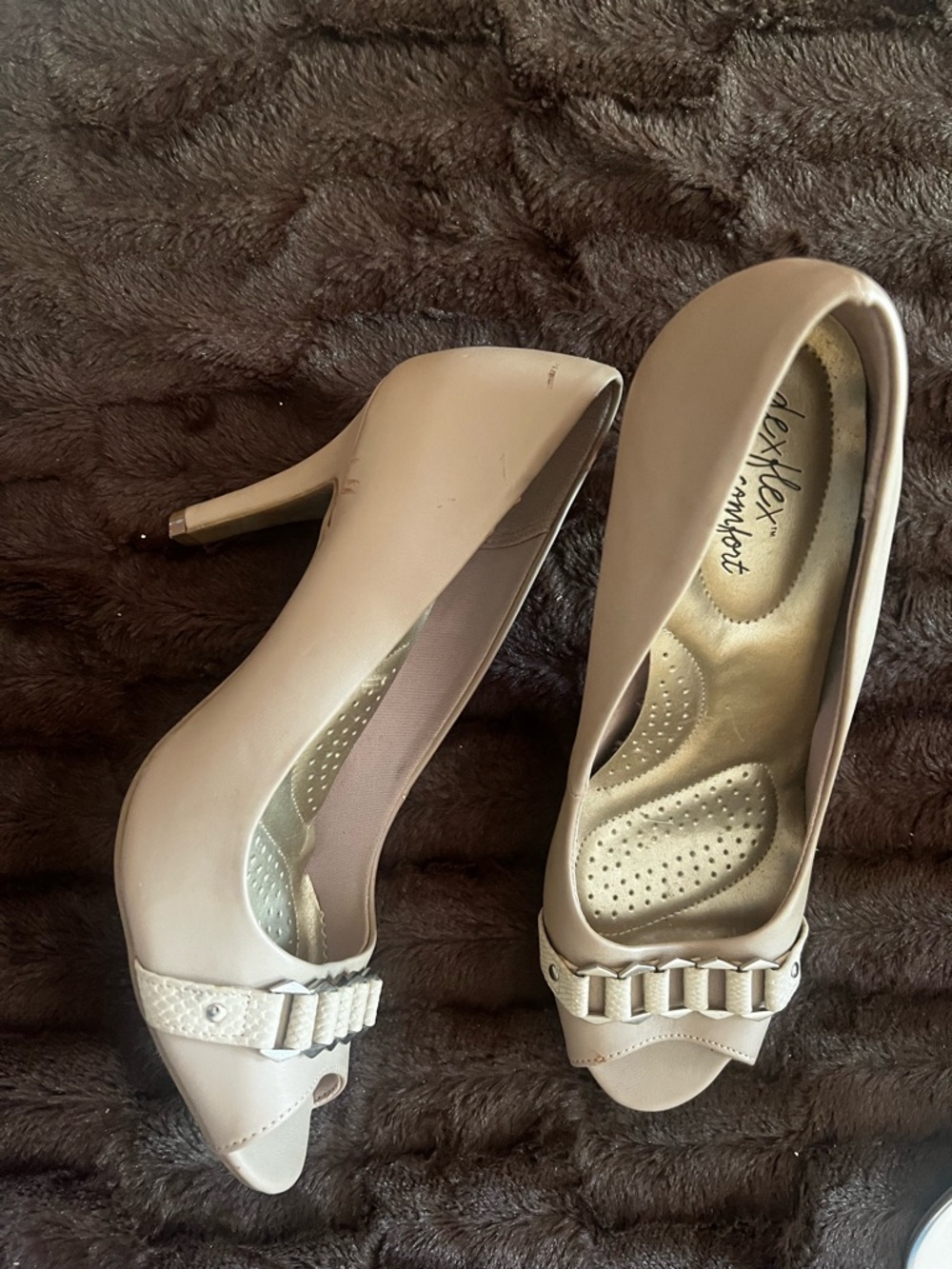 dexflex comfort Nude Peep-Toe Pumps with Bow Accent